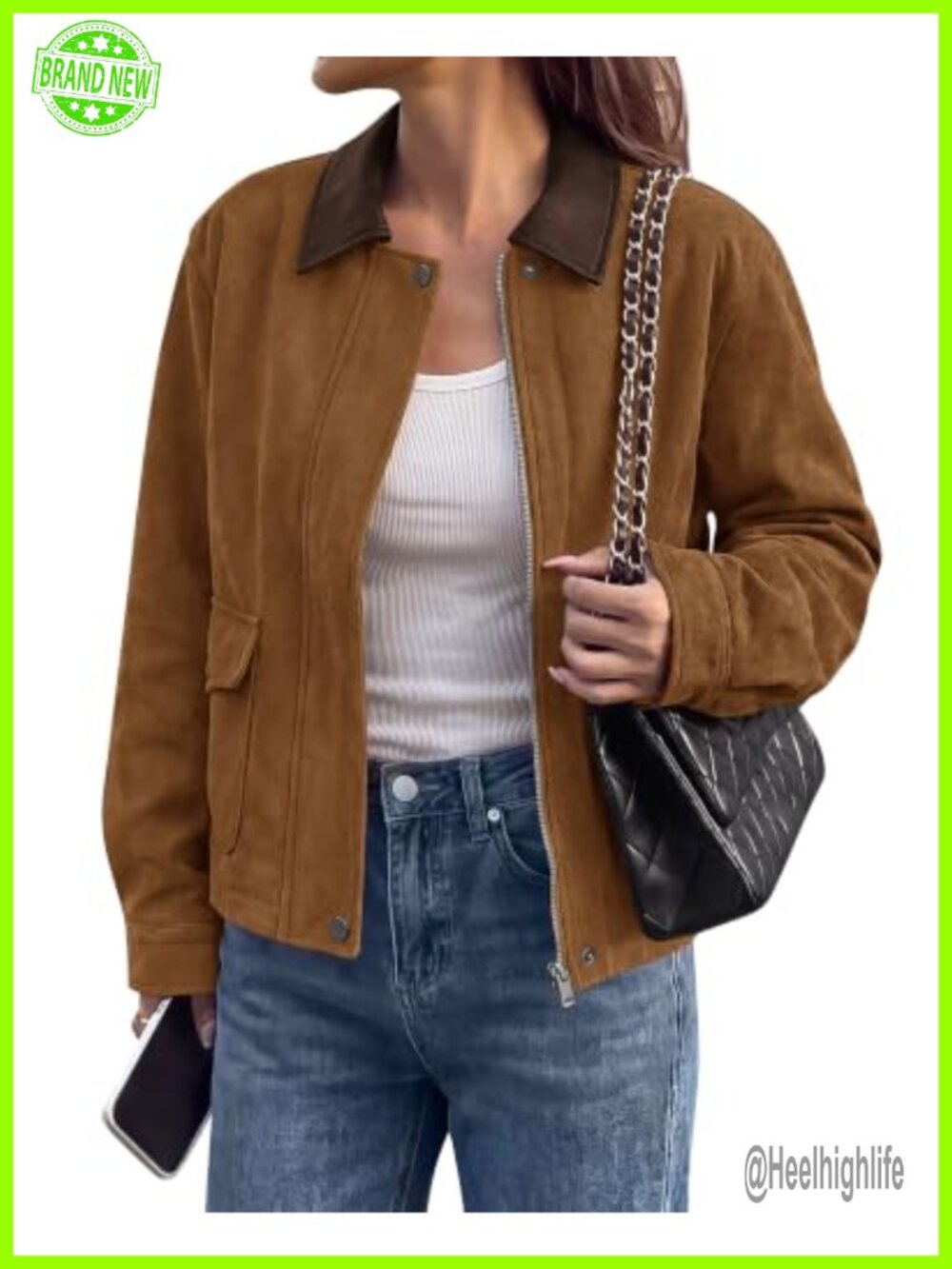Faux Suede Jacket Leather Lapel Zip Up Button Down Fall Women Coat